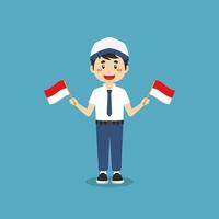 Cute Indonesian Junior High School holding Flag Indonesia vector