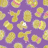 Seamless pattern of multi-color bright green cacti vector