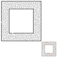 Abstract square maze. Game for kids. Puzzle for children. Labyrinth conundrum. Flat vector illustration isolated on white background. With answer. With place for your image.