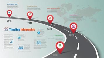 diseño de punteros infográficos de la línea de tiempo de la hoja de ruta de negocios vector