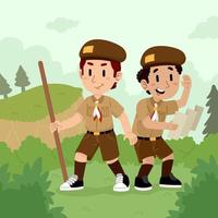 Two Pramuka Boys Exploring the Forest vector