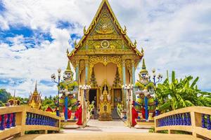 Colorful architecture and statues at Wat Plai Laem temple on Koh Samui island, Thailand, 2018
