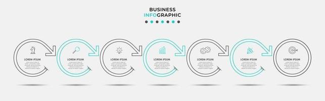 Plantilla de diseño infográfico con iconos y 7 opciones o pasos. vector