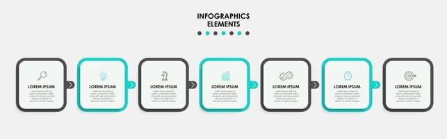 Plantilla de diseño infográfico con iconos y 7 opciones o pasos. vector