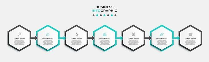 Plantilla de diseño infográfico con iconos y 7 opciones o pasos. vector