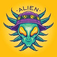 mascota de cannabis de marihuana de verano alienígena vector