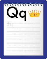 Alphabet tracing worksheet with letter Q and q vector