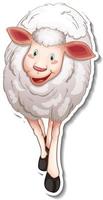 Sticker design with cute sheep cartoon character vector