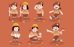 Set of Hand drawn Characters of Pramuka Day vector