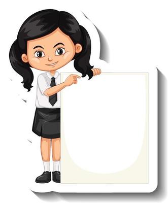 A sticker template with a student girl holding empty board