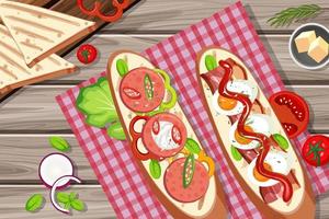 Bruschetta with vegatable ingredients on the wooden table background vector