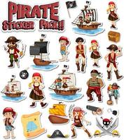 paquete de pegatinas piratas con personaje de dibujos animados aislado vector