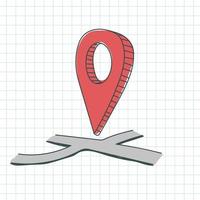 Doodle gps ubicación del pin color rojo en el mapa vector