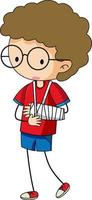 Doodle cartoon character of a boy wearing arm splint vector