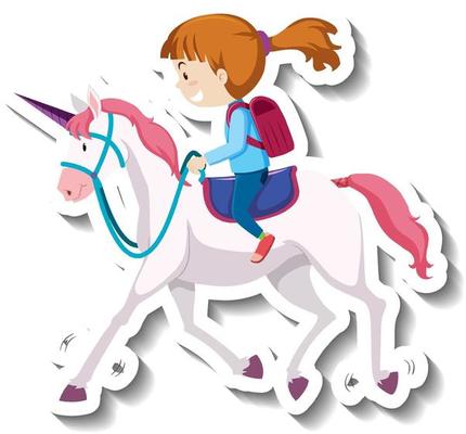 A girl riding unicorn cartoon sticker