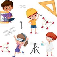 Kids with learning tools vector