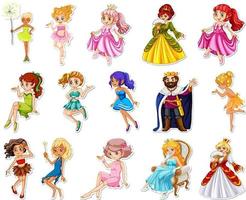 Sticker set with different fairytale cartoon characters vector