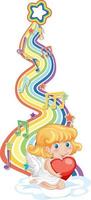 Cupid girl with melody symbols on rainbow wave vector