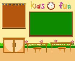 Blank classroom scene with empty chalkboard vector