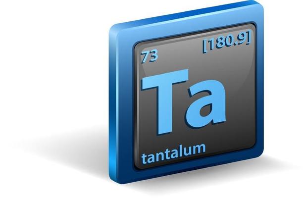 Tantalum Chemical symbol with atomic number and atomic mass.