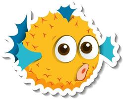 Sticker template with a puffer fish cartoon character isolated vector