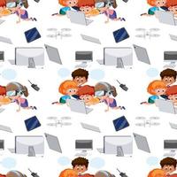 Tech kids learning tools on computer seamless pattern vector