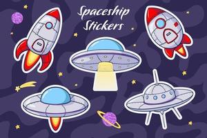 Spaceship Cartoon Stickers Set vector