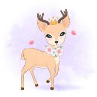 Cute deer with crown and flowers vector