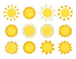 Sun with rays of different shapes. Yellow symbol of weather vector