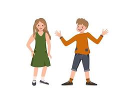 A boy in a shirt, shorts and a girl in a dress, shoes vector