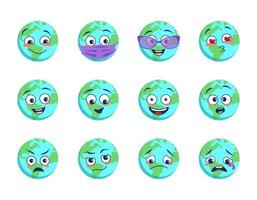 Earth planet with different emotions, medical mask and goggles vector