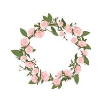 Round frame peonies. Spring pink blooming composition with buds vector