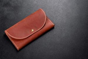 Beautiful leather brown purse made of leather to store paper money photo