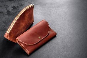 Beautiful leather brown purse made of leather to store paper money photo