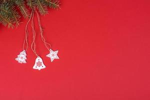 Red and white elements that are used to decorate the Christmas tree photo