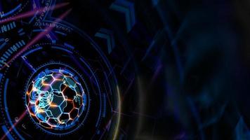 Quantum futuristic technology computer with digital hexagon and laser photo