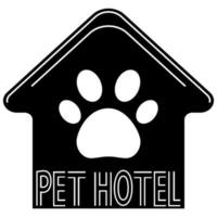 hotel de mascotas. logotipo de hotel para mascotas en estilo plano. Símbolo de casa de perro o gato con un icono de pata en el interior, aislado sobre fondo blanco. vector