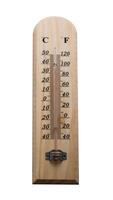 Wooden thermometer isolated on white blackground photo