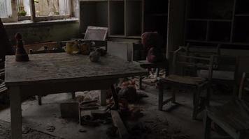 Pripyat, Chernobyl, Ukraine, Nov 22, 2020 - Abandoned school and kindergarten in Chernobyl