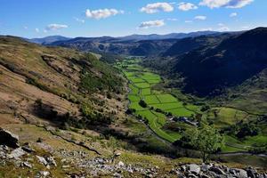 The green fields of the Seathwaite valley photo