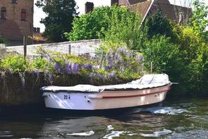 Tarpaulin covered boat moored by the Wisteria photo