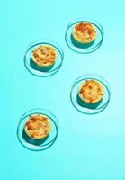 Mini pie from meat and mushrooms in metal tray photo