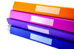 Stack binder files for business in office. photo