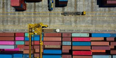 Aerial view footage container loading, moving shipping containers photo