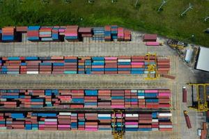 Aerial view footage container loading, moving shipping containers photo