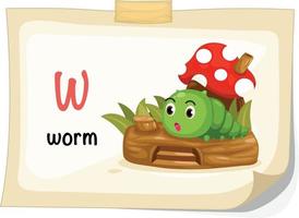 animal alphabet letter W for worm illustration vector