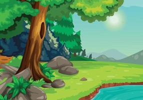 illustration of forest with a river background vector