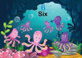 number six octopus under the sea vector