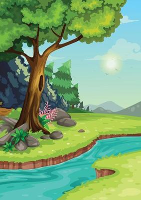 illustration of forest with a river background vector