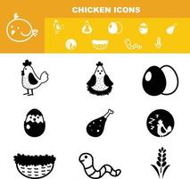 vector de conjunto de iconos de pollo